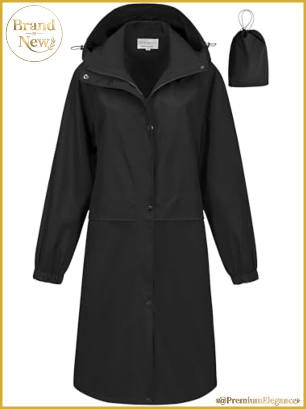 Women's Long Waterproof Raincoat Lightweight Packable Windbreaker Removable Hood
